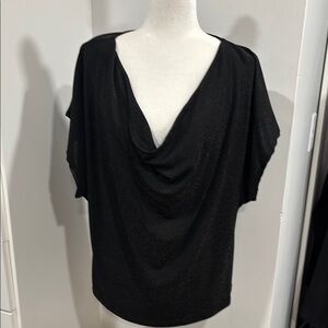 Black Draped Dolman Sleeve Blouse